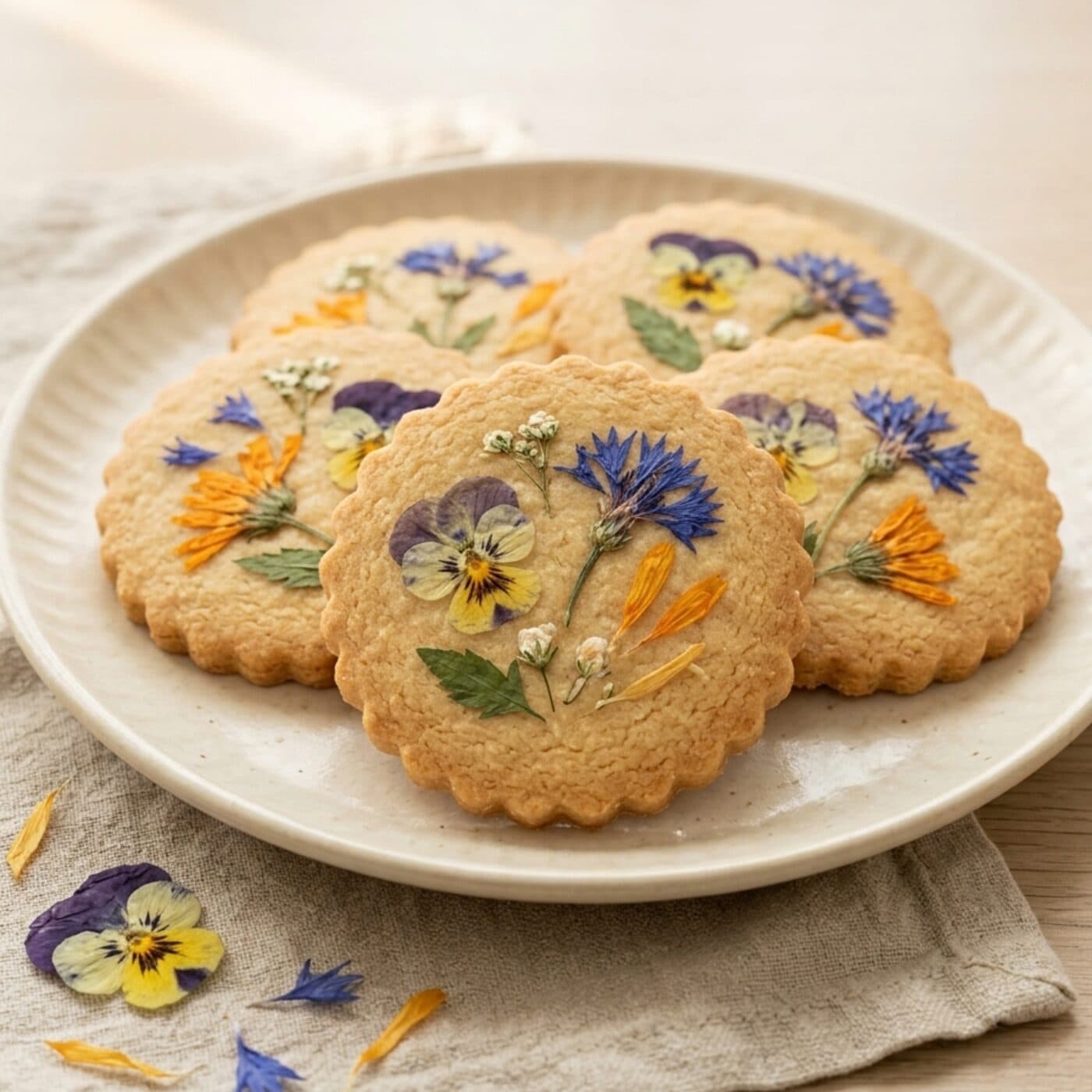 Biscoitos amanteigados com flores comestíveis prensadas — JUST! Amor e Sabor