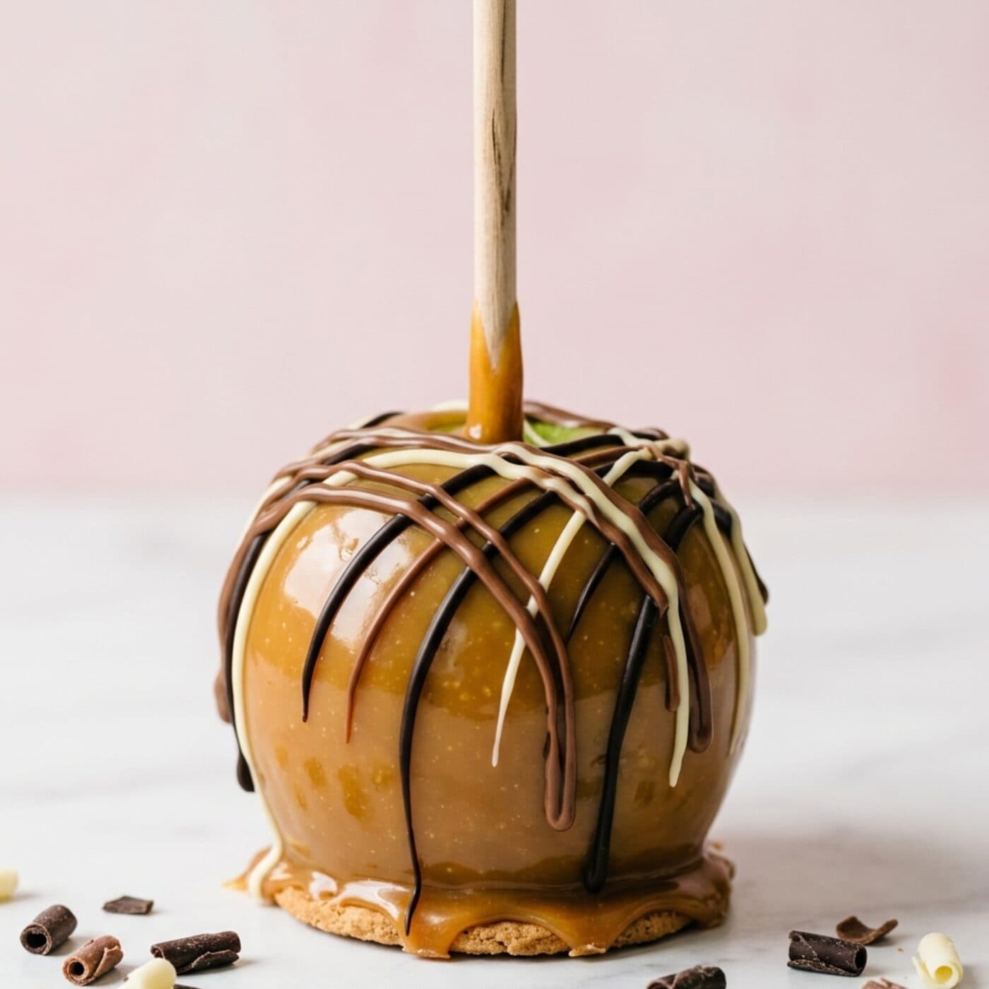 Maçã do amor gourmet Três Chocolates — ao leite, meio amargo e branco